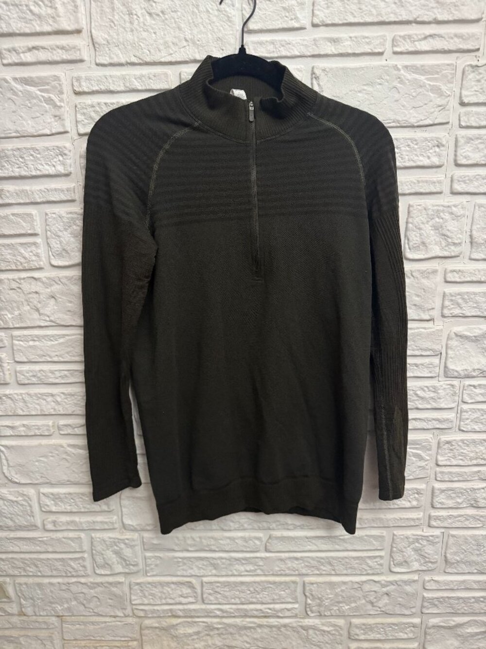 Lululemon Keep The Heat Wool Blend Half Zip Pullover Sweater Olive Green Size 10